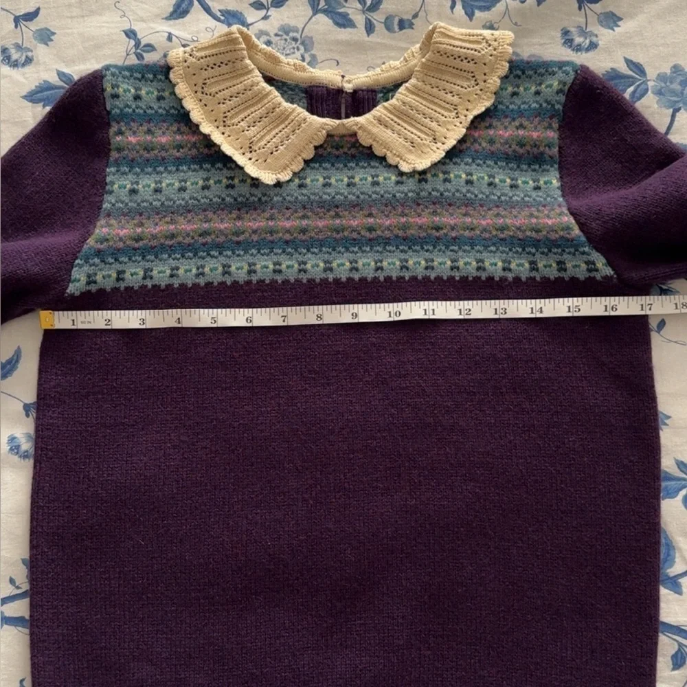 Ralph Lauren Purple Fair Isle Sweater with Cream Lace Collar